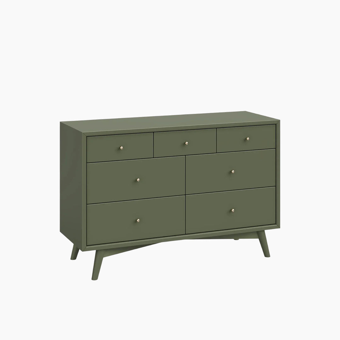 Babyletto Palma 7-drawer assembled double dresser with contrasting walnut stained drawers