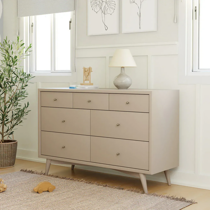 Babyletto Palma 7-drawer assembled double dresser with contrasting walnut stained drawers