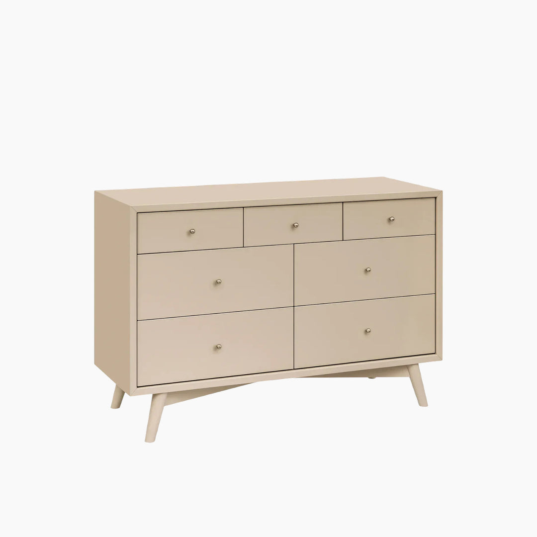 Babyletto Palma 7-drawer assembled double dresser with contrasting walnut stained drawers