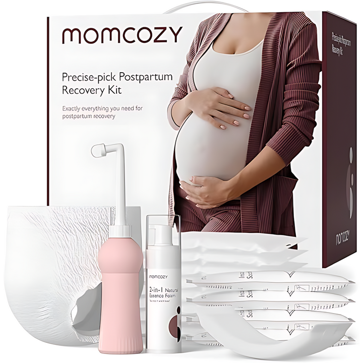 Momcozy Precise-pick Postpartum Recovery Kit with peri bottle, underwear, and cold pads