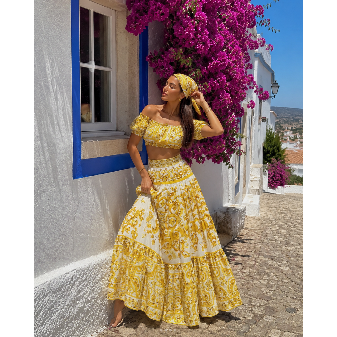 Printed Crop Top &amp; Maxi Skirt Set