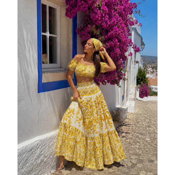 Printed Crop Top &amp; Maxi Skirt Set