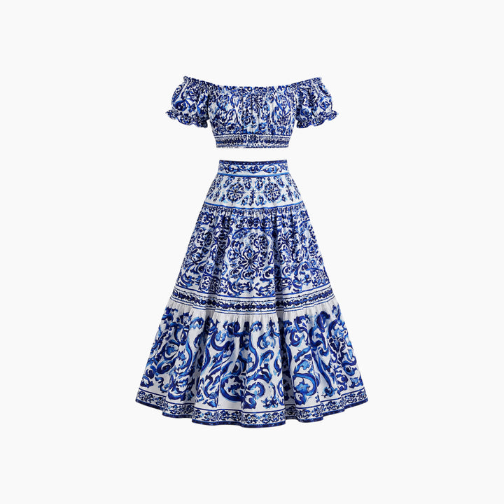 Printed Crop Top &amp; Maxi Skirt Set