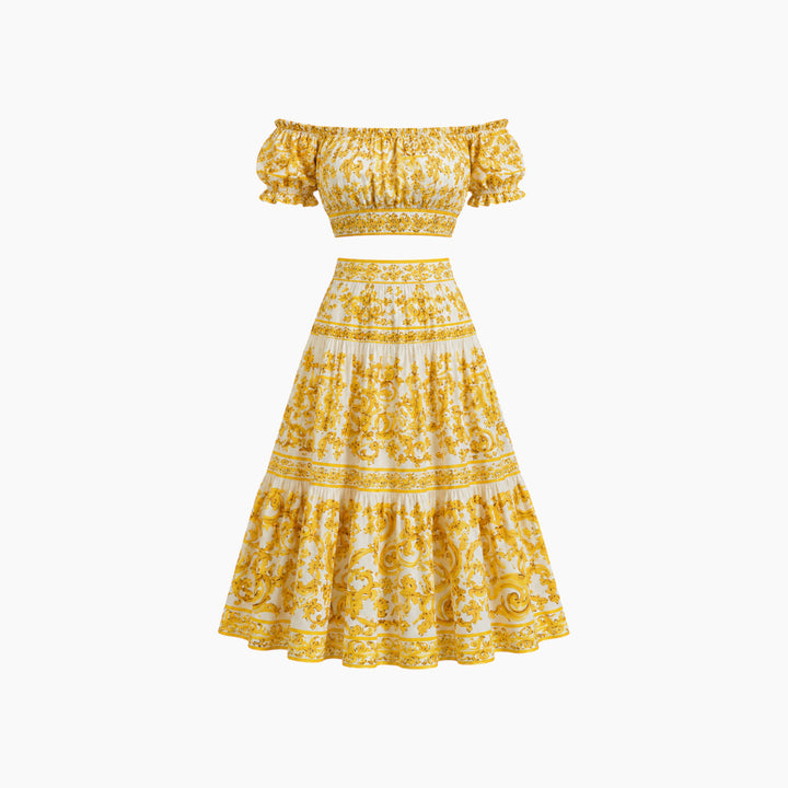 Printed Crop Top &amp; Maxi Skirt Set