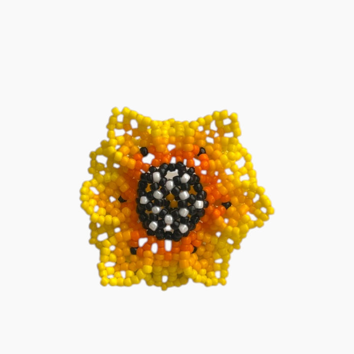 Featherlight Yellow Beaded Flower Ring