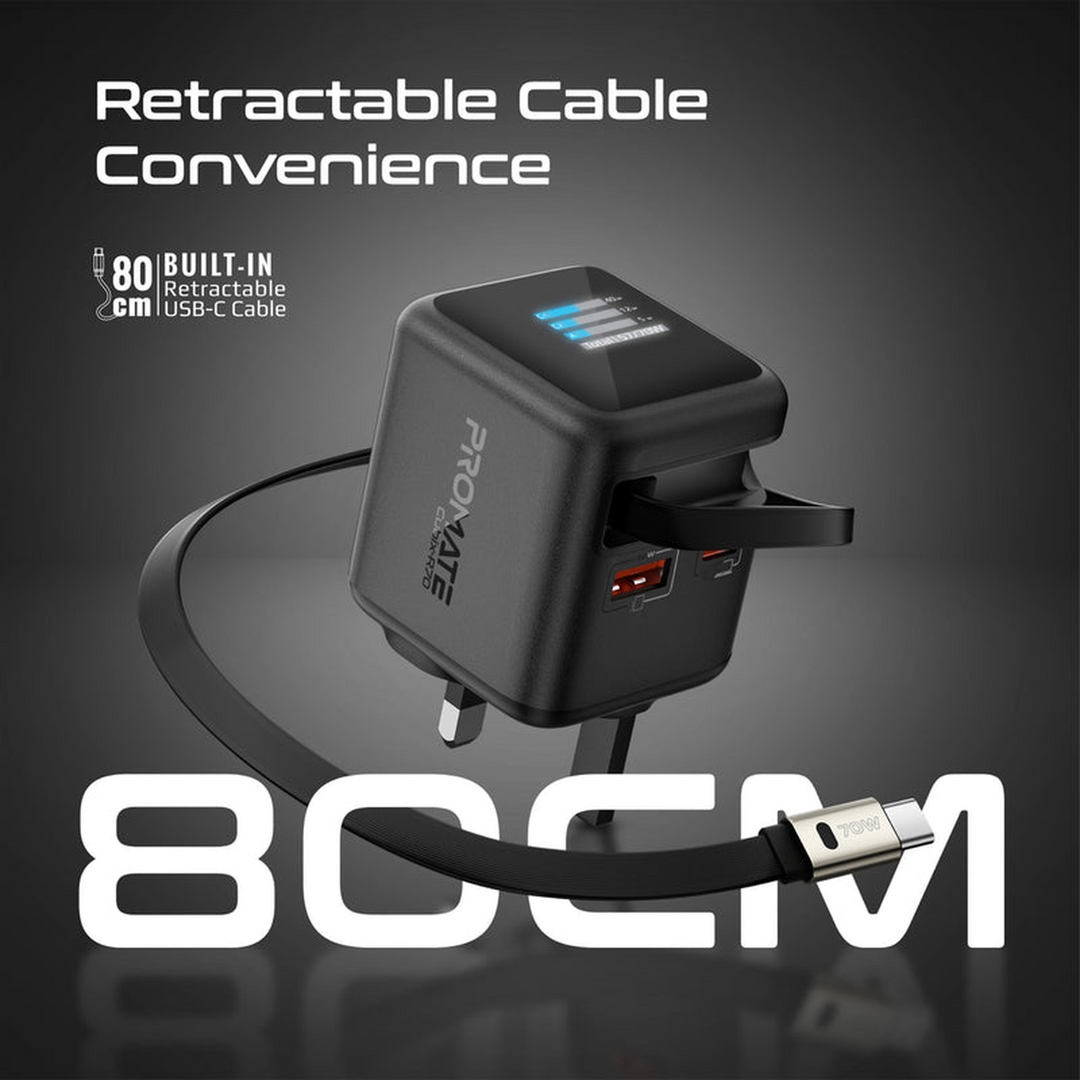 Promate Cubix-R70 USB-C Charger 70W (Black)