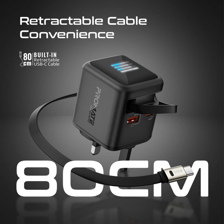 Promate Cubix-R70 USB-C Charger 70W (Black)