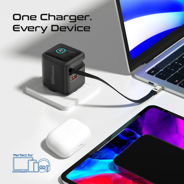Promate Cubix-R70 USB-C Charger 70W (Black)