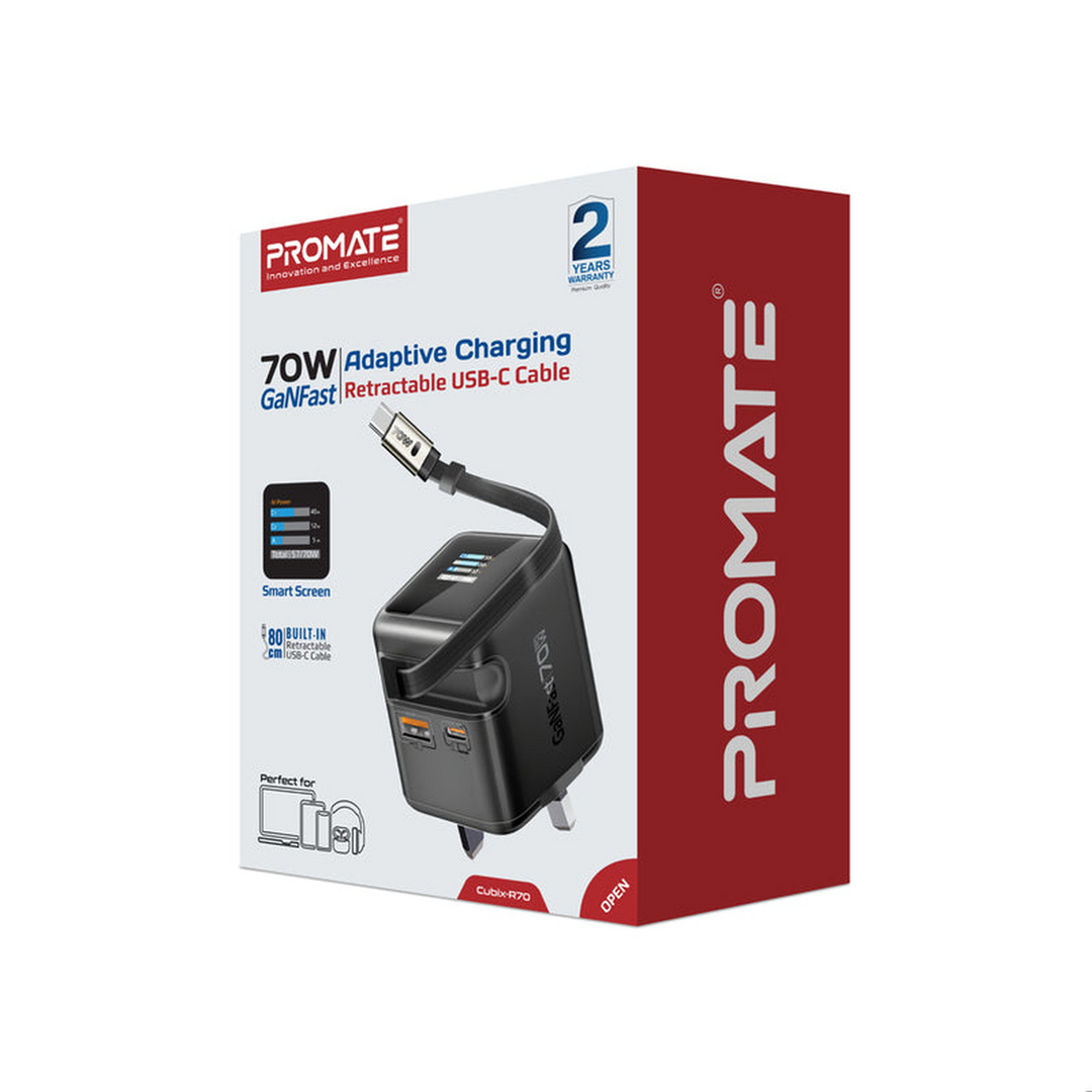 Promate Cubix-R70 USB-C Charger 70W (Black)