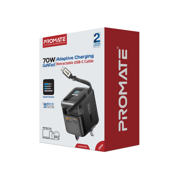 Promate Cubix-R70 USB-C Charger 70W (Black)