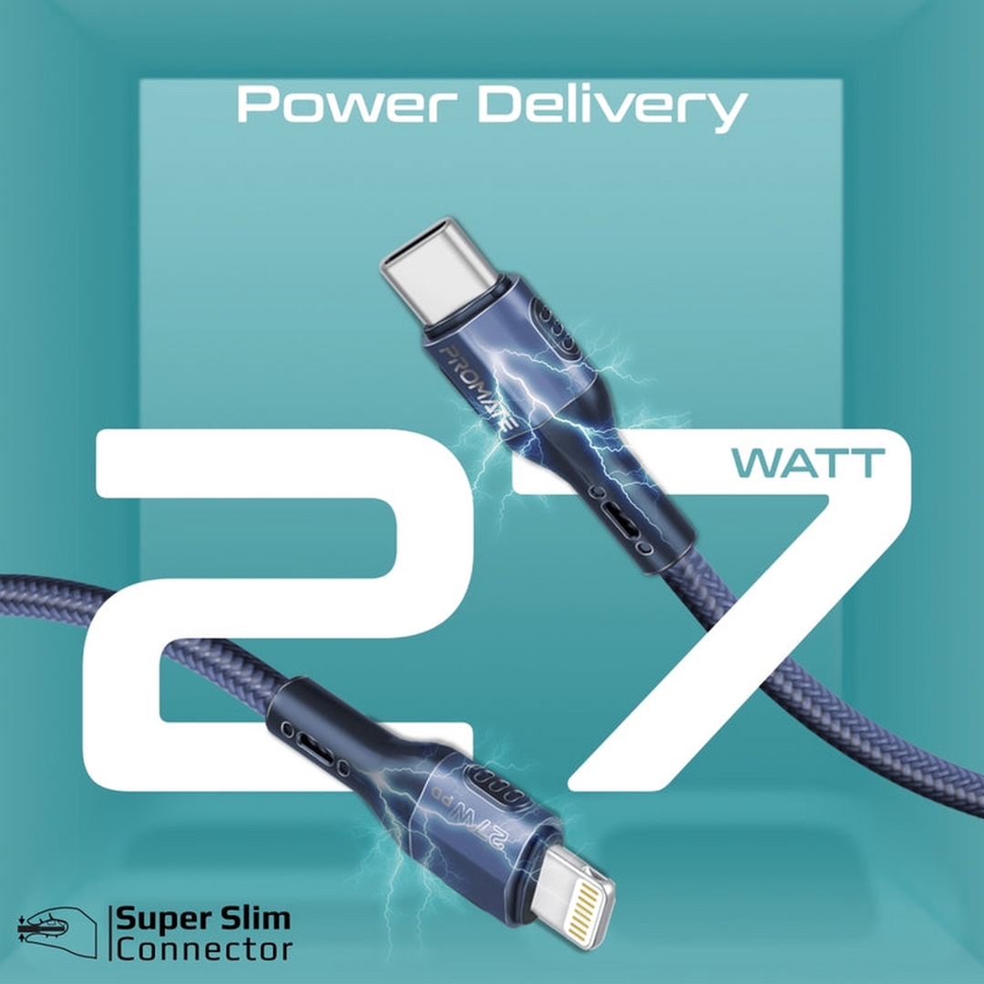 Promate Tough-Built USB-C to Lightning Cable 27W