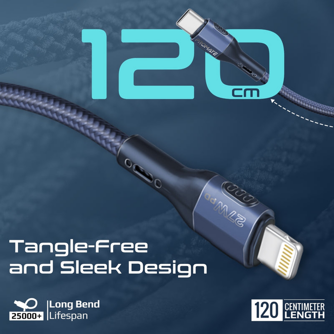 Promate Tough-Built USB-C to Lightning Cable 27W