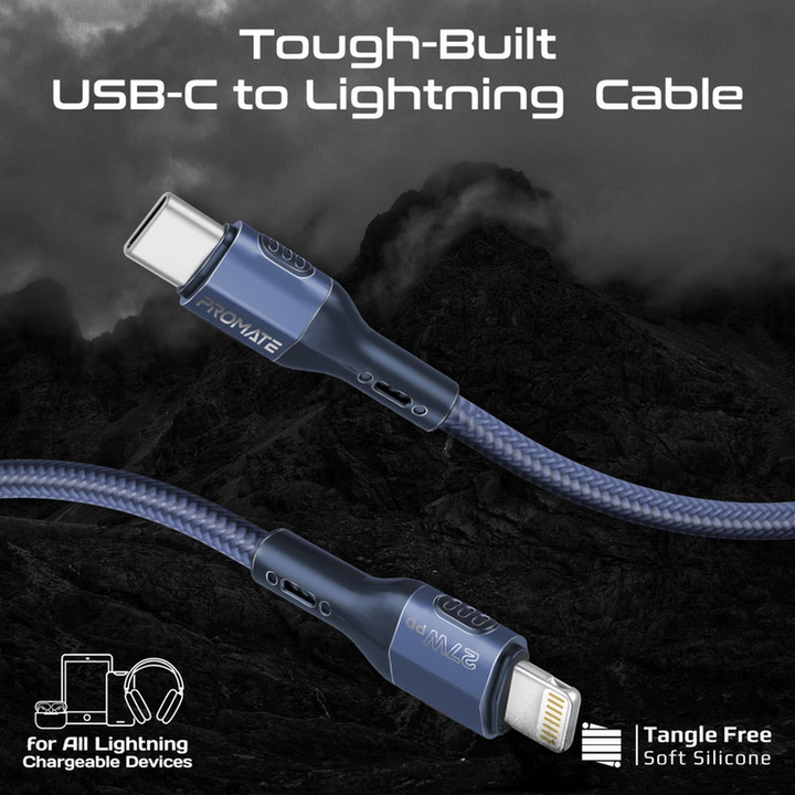 Promate Tough-Built USB-C to Lightning Cable 27W
