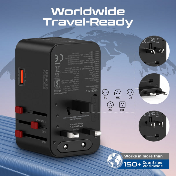 Promate TripMate-GaN 160W Travel Adapter