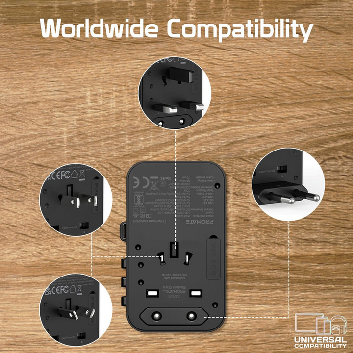 Promate TripMate-GaN 160W Travel Adapter