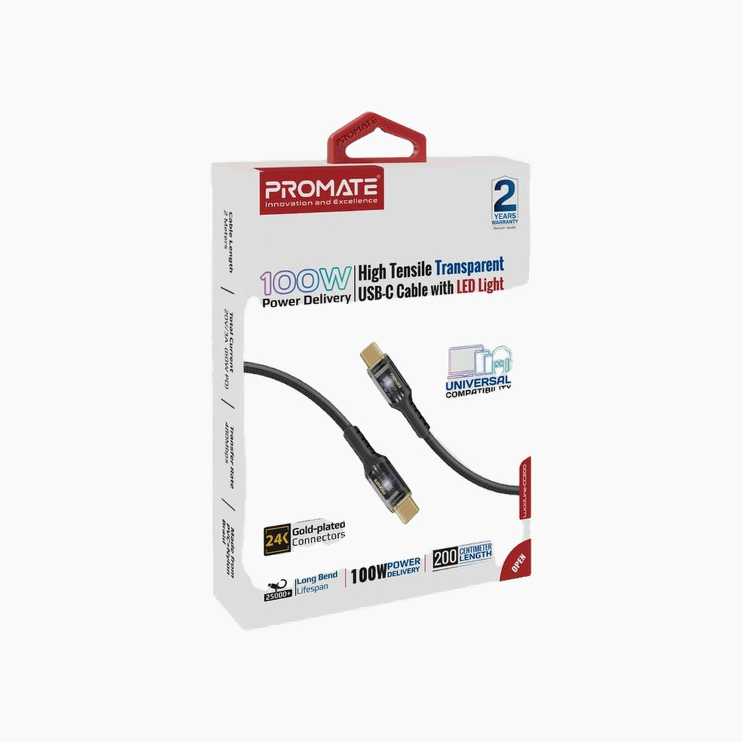 Promate LucidLine-CC120 USB-C Cable (Black)