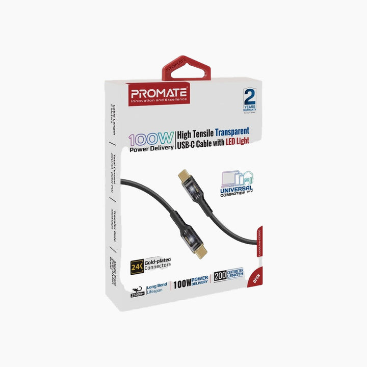Promate LucidLine-CC120 USB-C Cable (Black)