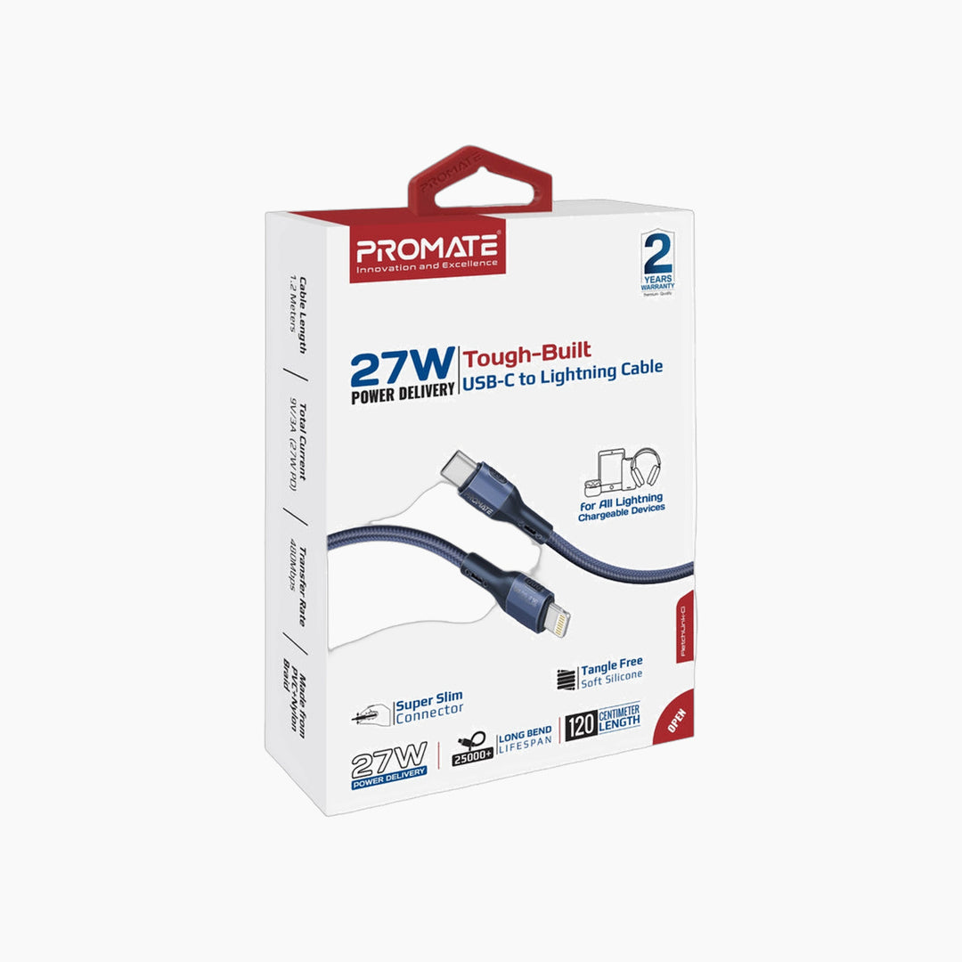 Promate Tough-Built USB-C to Lightning Cable 27W