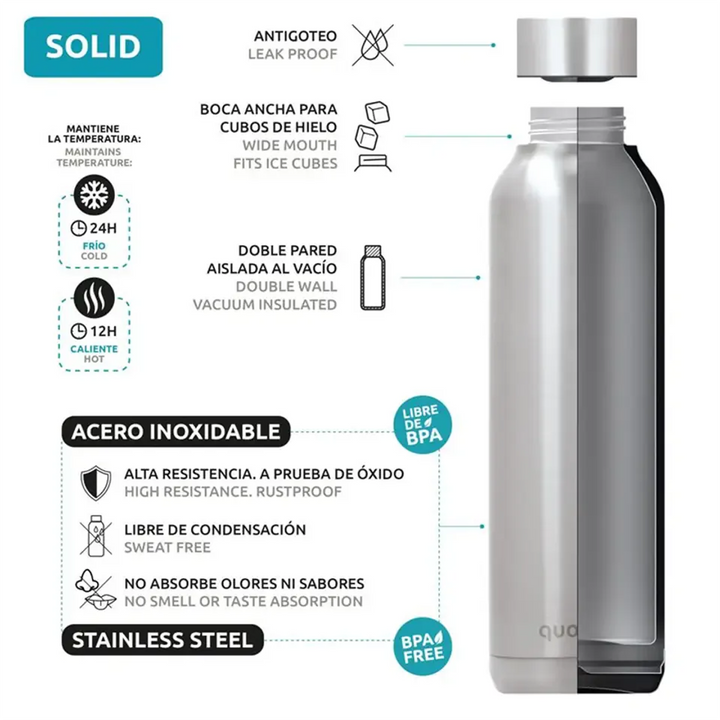 Quokka Dark Thermal Stainless Steel Bottle Solid 630 ML