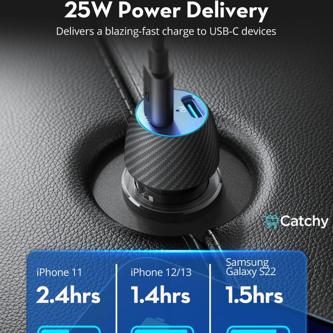 شاحن سيارة RAVPOWER بقوة 50 واط ومنفذين PD
