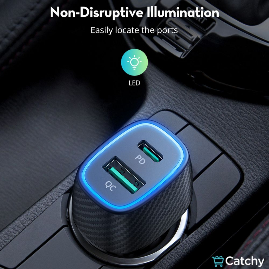 RAVPOWER Car Charger 60W Dual Port QC24W &amp; PD36W