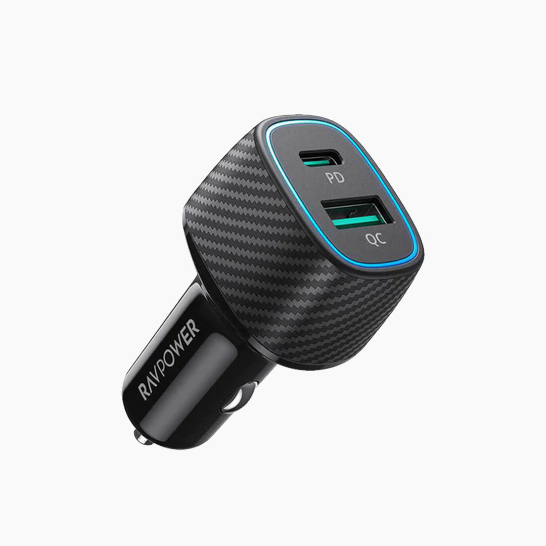 RAVPOWER Car Charger 60W Dual Port QC24W &amp; PD36W