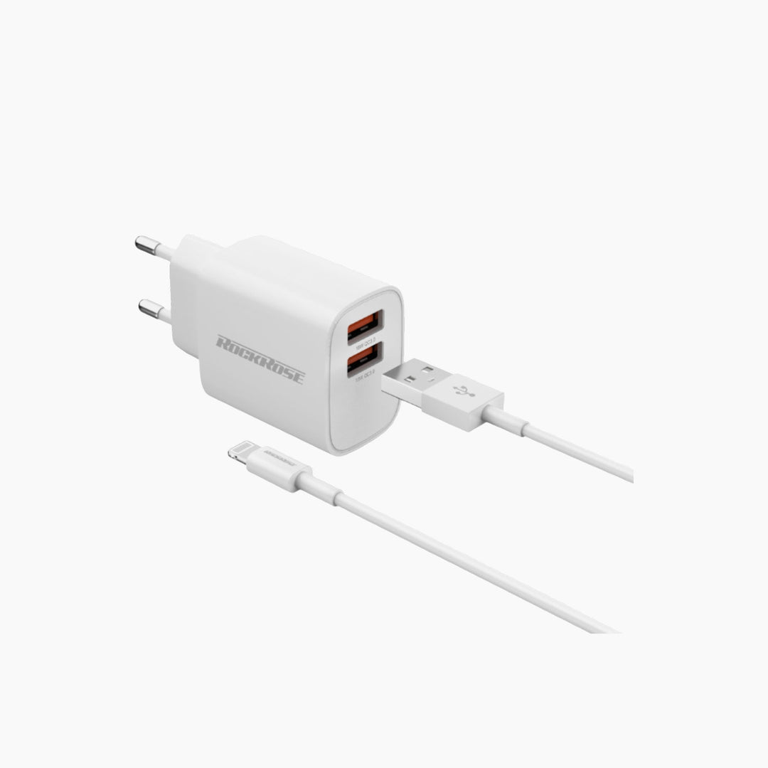 ROCKROSE Casa Pro dual port charger with Lightning cable