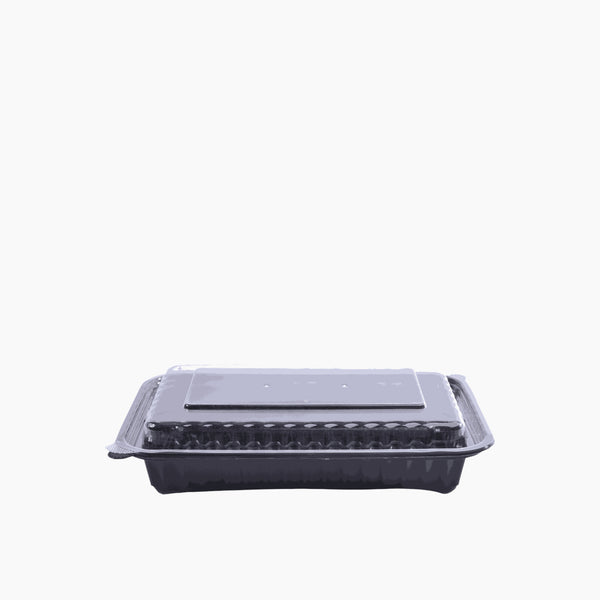 Plastic Containers Rectangle PP Black with Lid Microwavable 50 Pcs