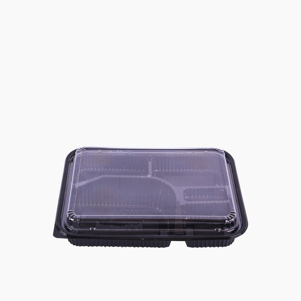 Plastic Containers Rectangle PP Black 32 oz 5 Parts Microwavable with Lid 50 Pcs