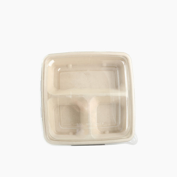 Rz Clear Lid for Paper Container Square Biodegradable 3 Partition 75 Pcs