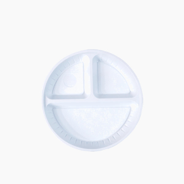 Rz Plastic Plates Round White 3 Partition 50 Pcs
