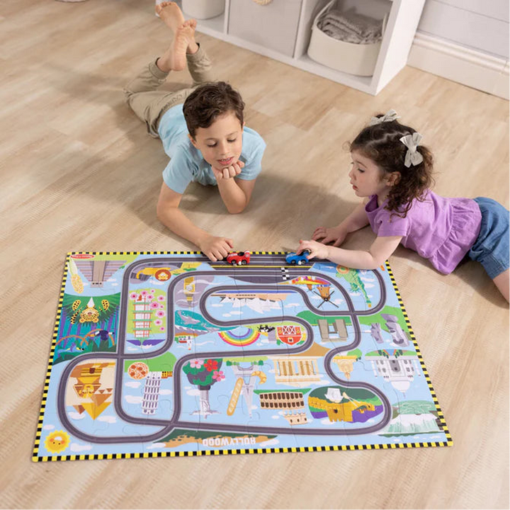 Melissa &amp; Doug Race Around the World Tracks Floor Puzzle (48 pcs)