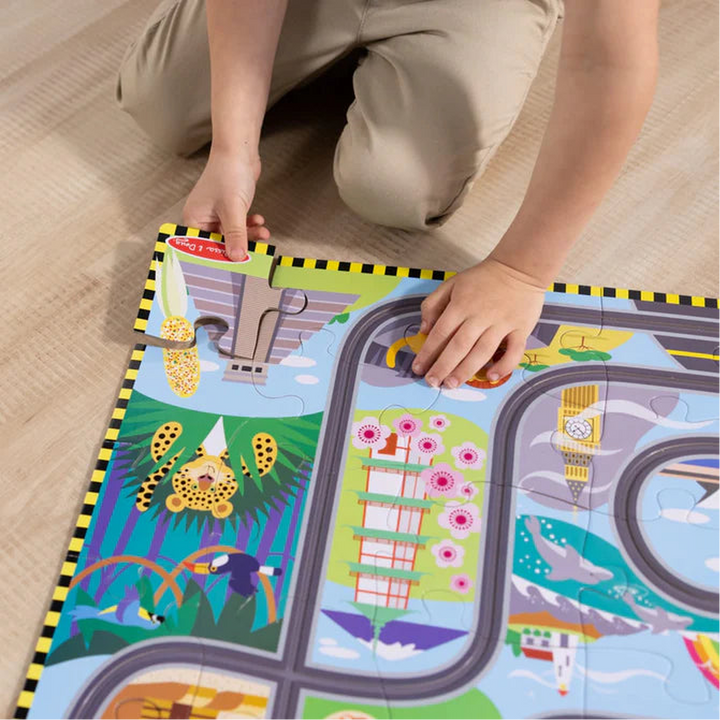Melissa &amp; Doug Race Around the World Tracks Floor Puzzle (48 pcs)