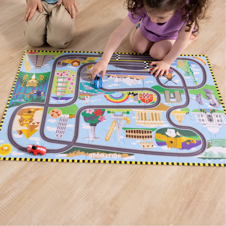 Melissa &amp; Doug Race Around the World Tracks Floor Puzzle (48 pcs)
