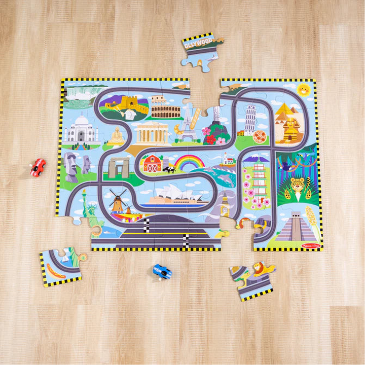 Melissa &amp; Doug Race Around the World Tracks Floor Puzzle (48 pcs)