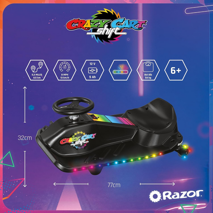 Razor Electric Vehicle For Drifting Crazy Cart Shift Lightshow - HUNA