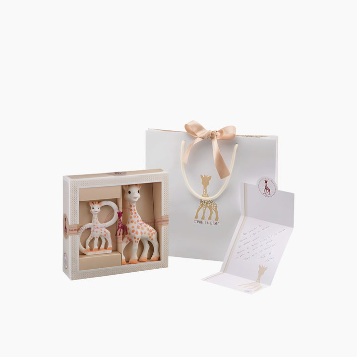 Sophie La Giraffe Ready to Give Birth Gift Box with natural rubber teething ring