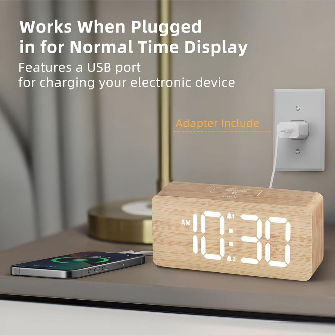 Generic Rechargeable Wooden LED Clock