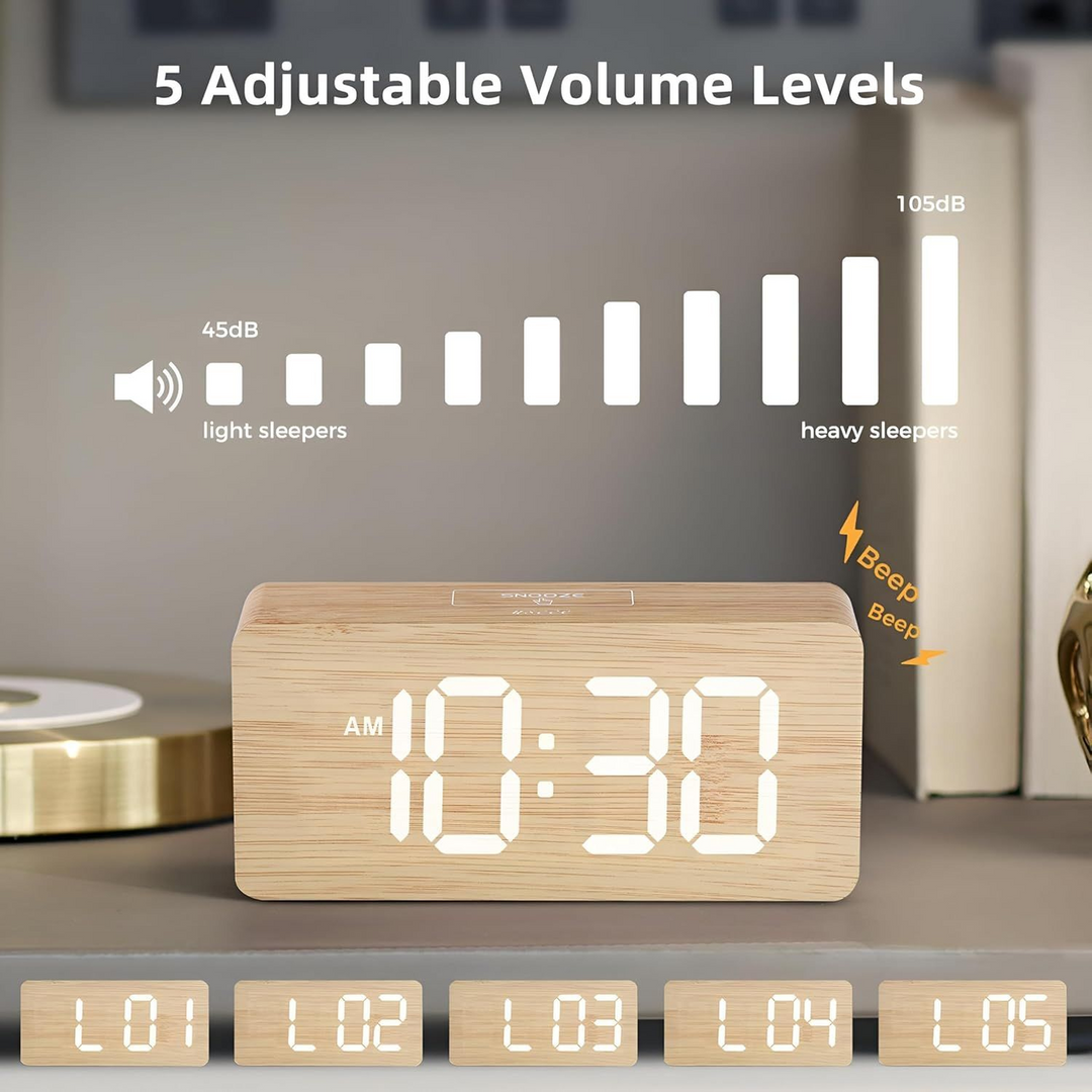 Generic Rechargeable Wooden LED Clock