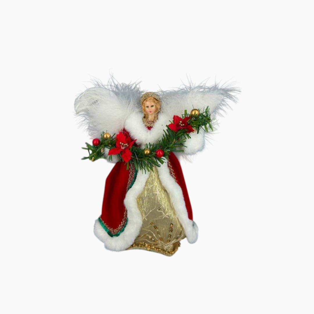 Red &amp; Gold Angel W/Feather Wing Tree Top - 51 Cm