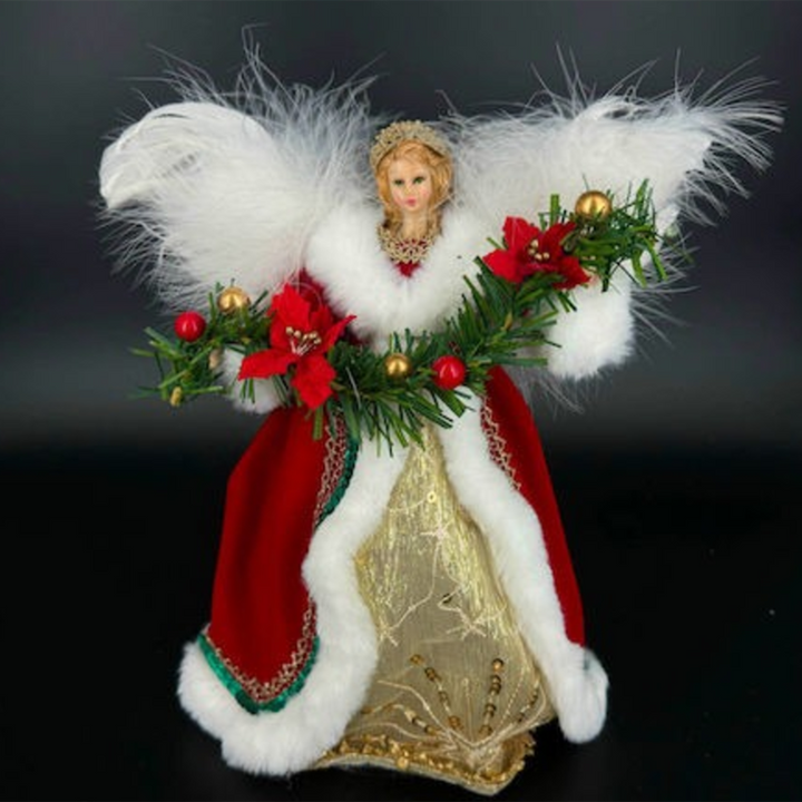 Red &amp; Gold Angel W/Feather Wing Tree Top - 51 Cm