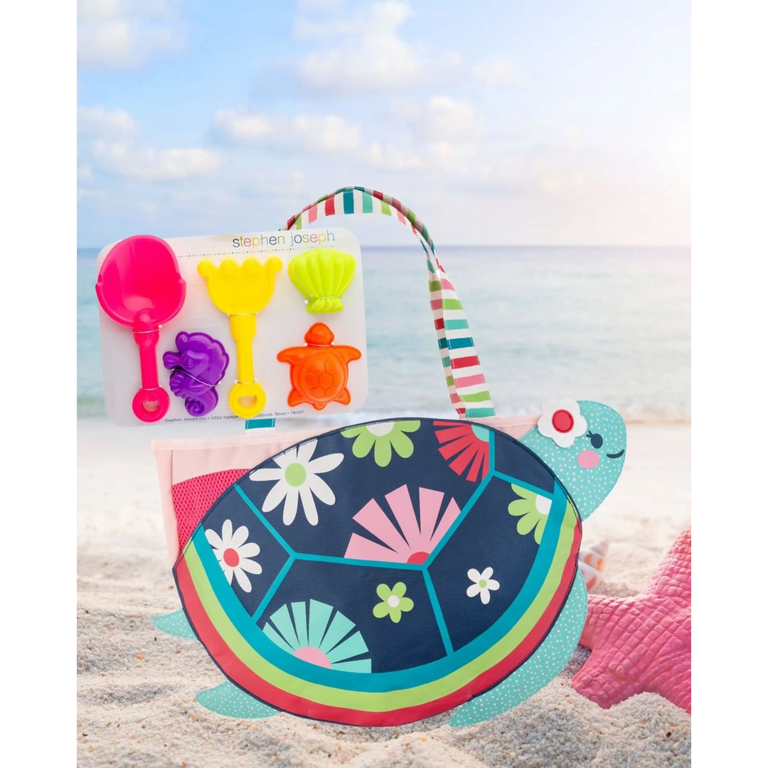 Stephen Joseph rainbow beach tote with sand toys
