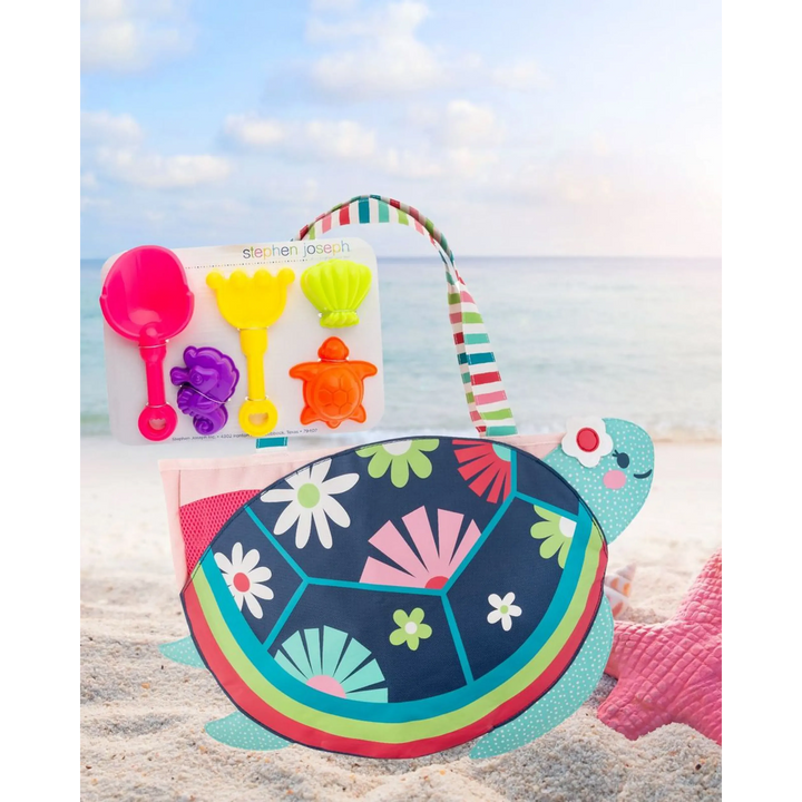 Stephen Joseph rainbow beach tote with sand toys