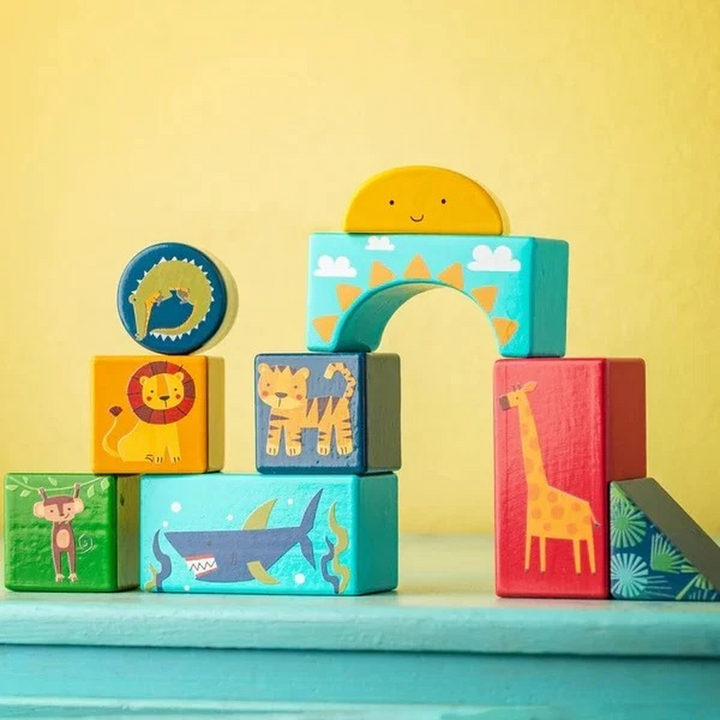 Stephen Joseph 14 wooden pieces and 3 double-sided cards building toy