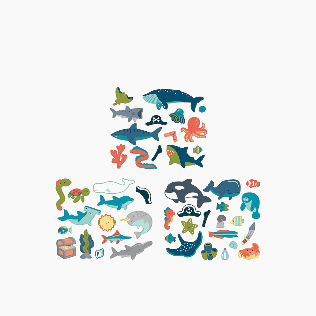 Stephen Joseph magnetic play set with shark theme and 44 magnetic pieces.