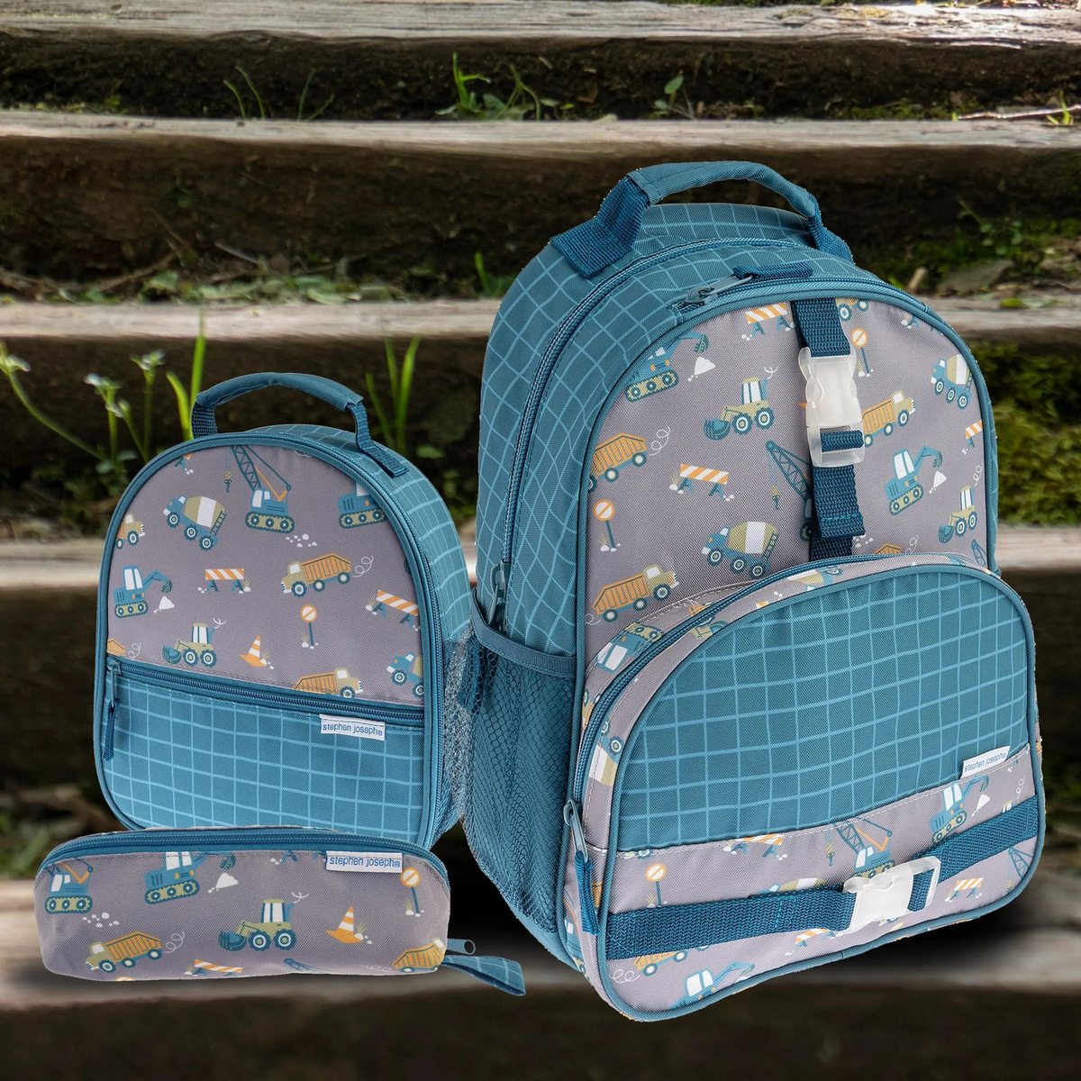 Stephen Joseph construction print backpack with padded straps