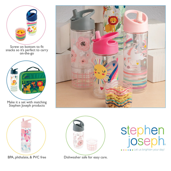 Stephen Joseph Flip Top Bottles With Snack Container Water Bottles