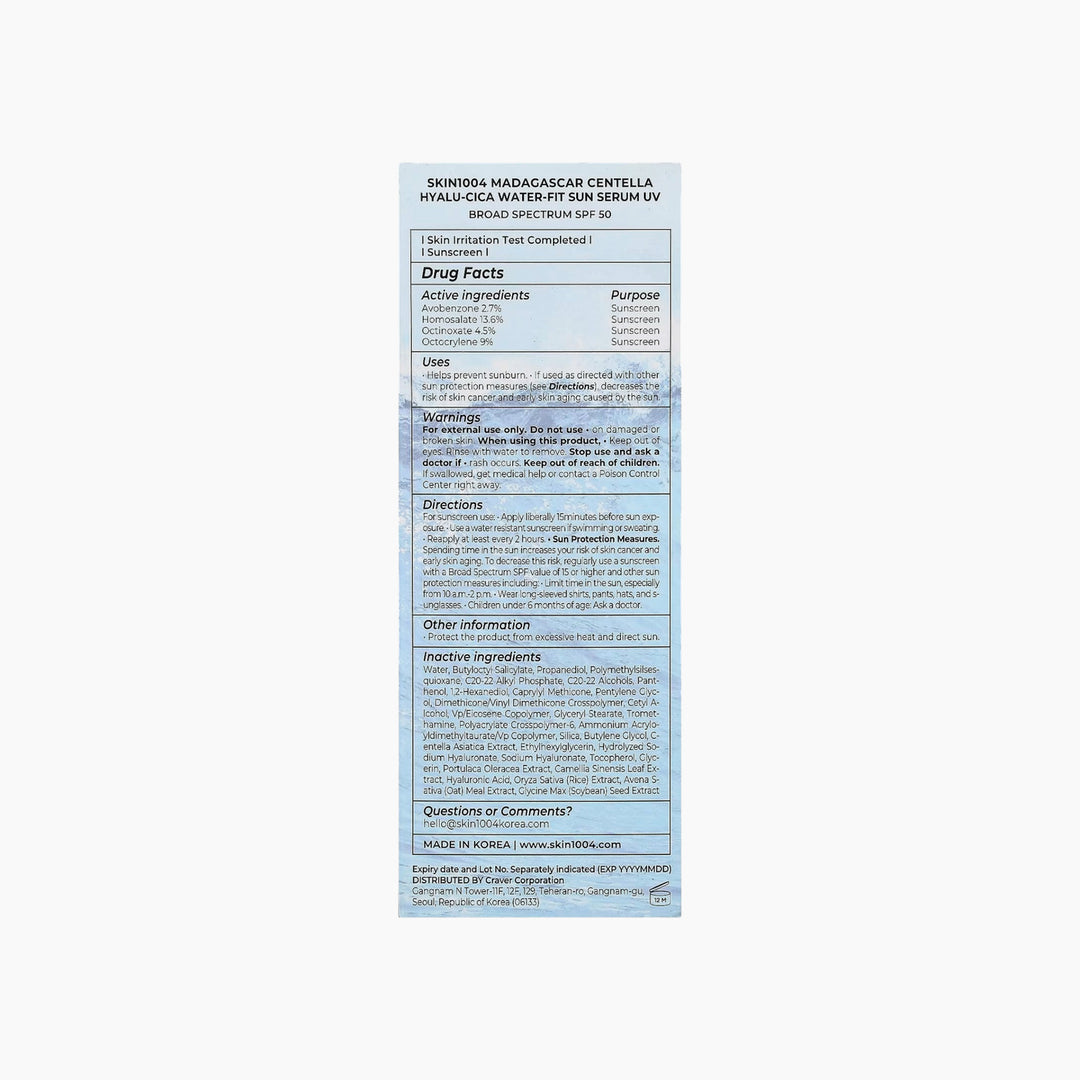 Skin1004 Madagascar Centella Hyalu-cica Water-fit Sun Serum 50ML