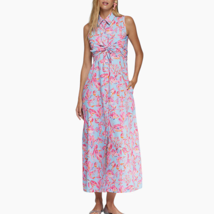 Vilagallo Sleeveless tie dress under the sea print