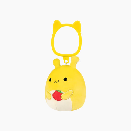 JAZWARES Squishmallows- Clip-On Little Plush 3.5" Zarina the Yellow Banana Slug Holding Tomato